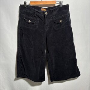 VTG Y2K BeBop‎ Womens M Black Corduroy Capri Cropped Pants Shorts Wide Leg